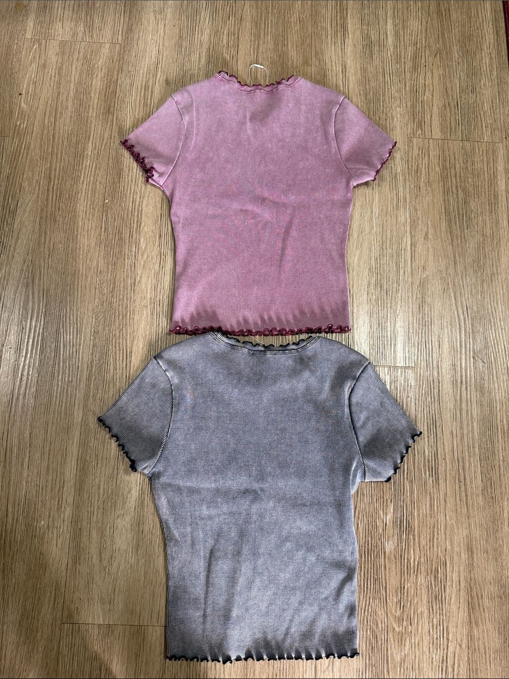 New Florence 2 Ruffle-Trim Ribbed Tees L - Picture 4 of 5